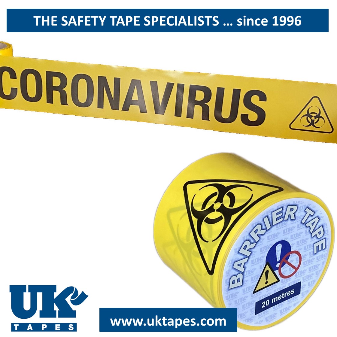 CORONAVIRUS + biohazard symbol barrier tape (20M)
