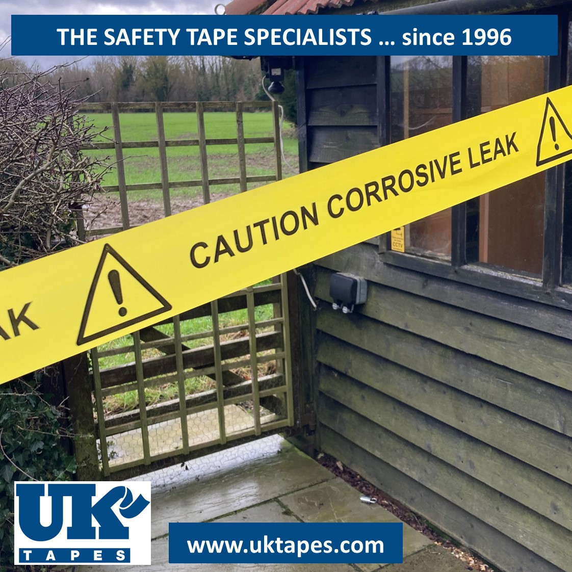CAUTION CORROSIVE LEAK barrier tape (200M)