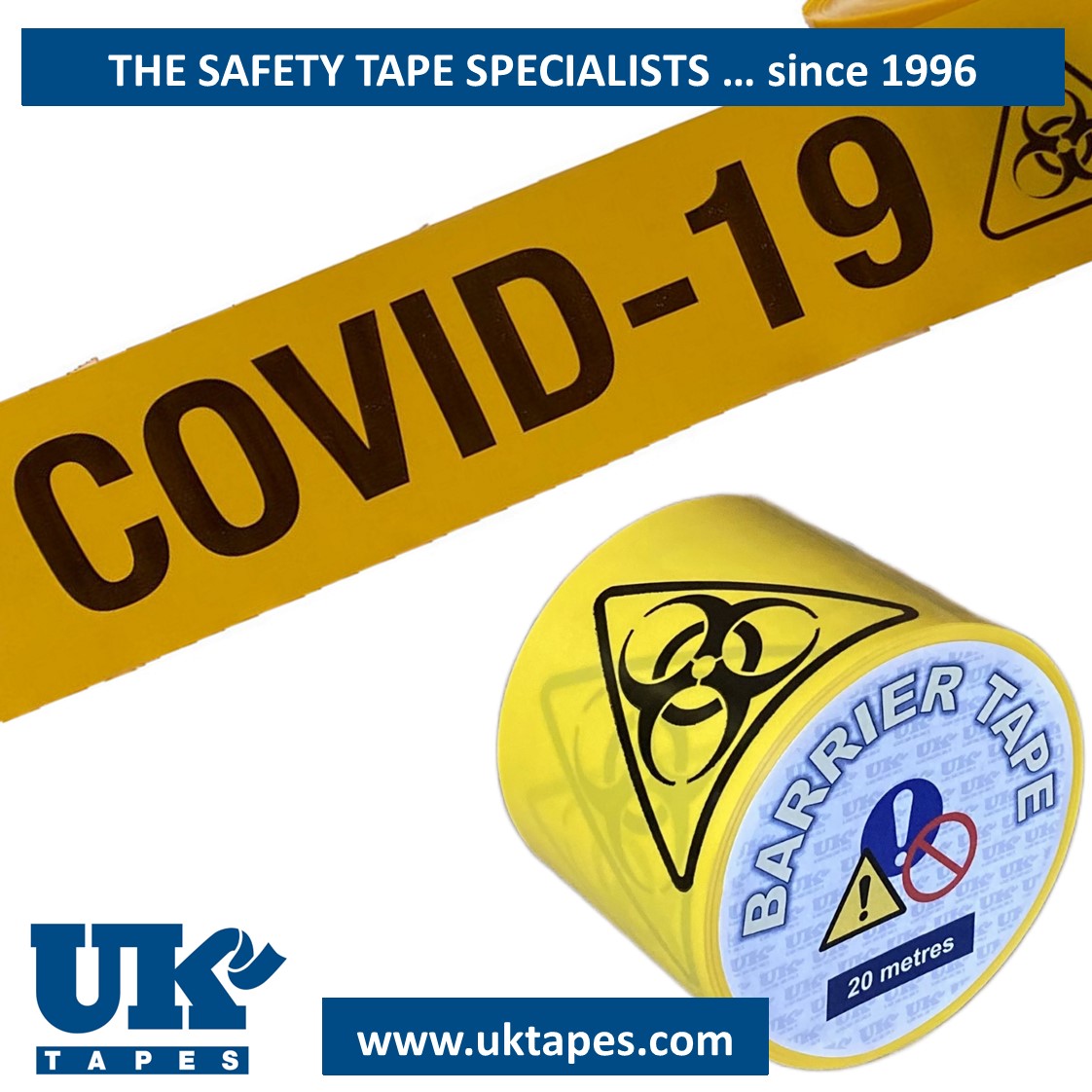 COVID 19 + biohazard symbol barrier tape (20M)