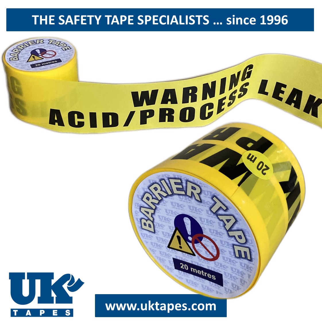 WARNING ACID / PROCESS LEAK barrier tape (20M)