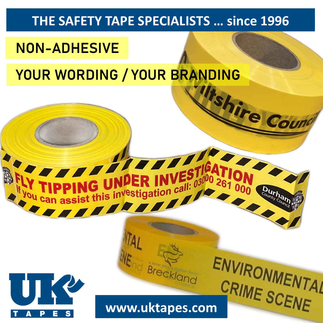 Custom printed FLY TIPPING barrier tape