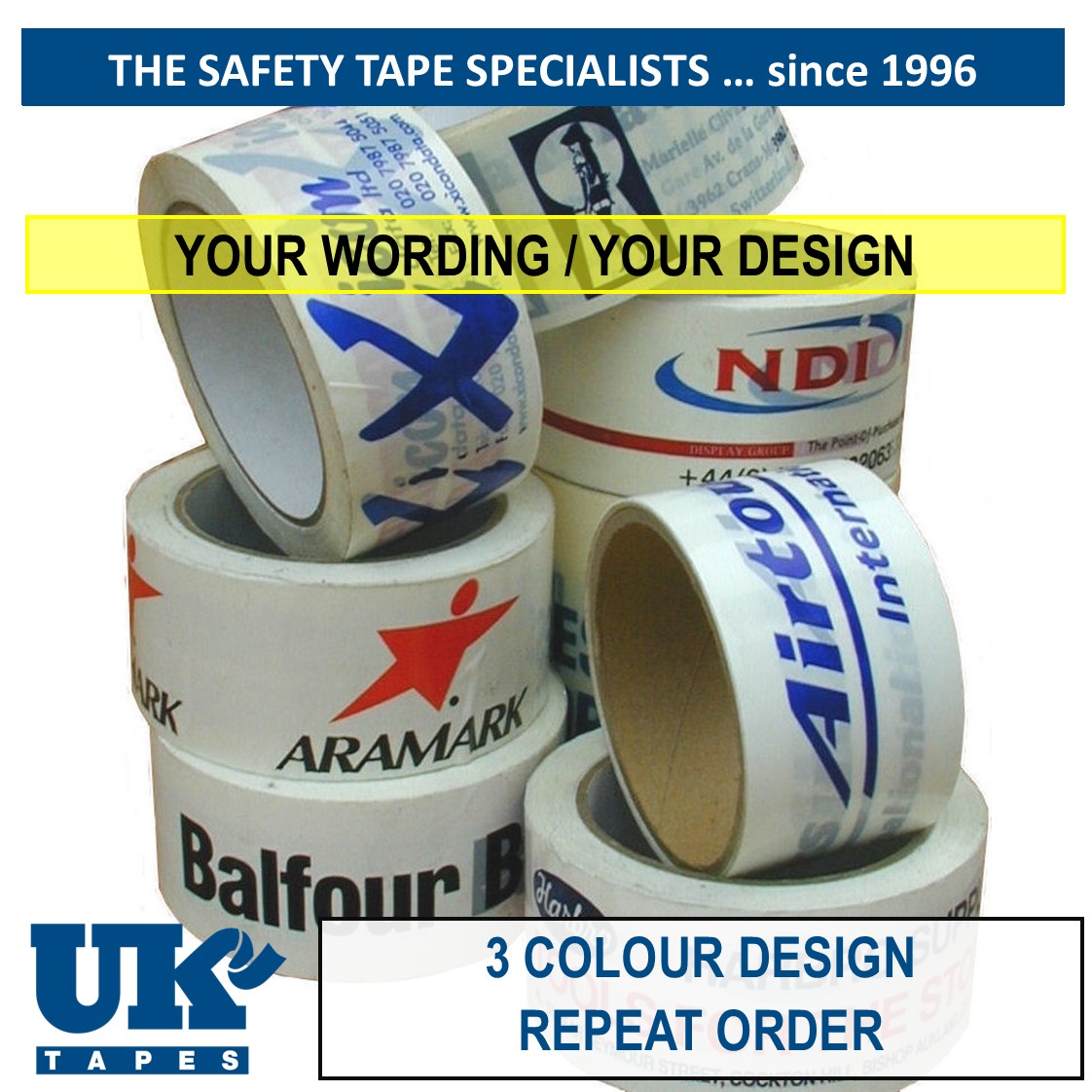Custom printed adhesive tape (3 colour - repeat order)