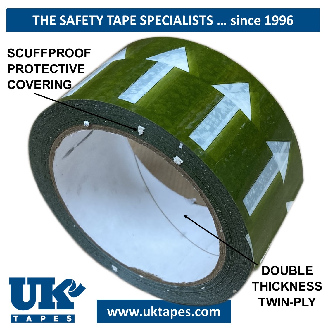 DIRECTIONAL ARROW Tape (white arrows on green)