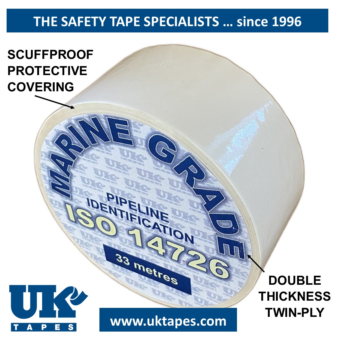 WHITE Marine Grade Pipe Marking Tape to ISO 14726