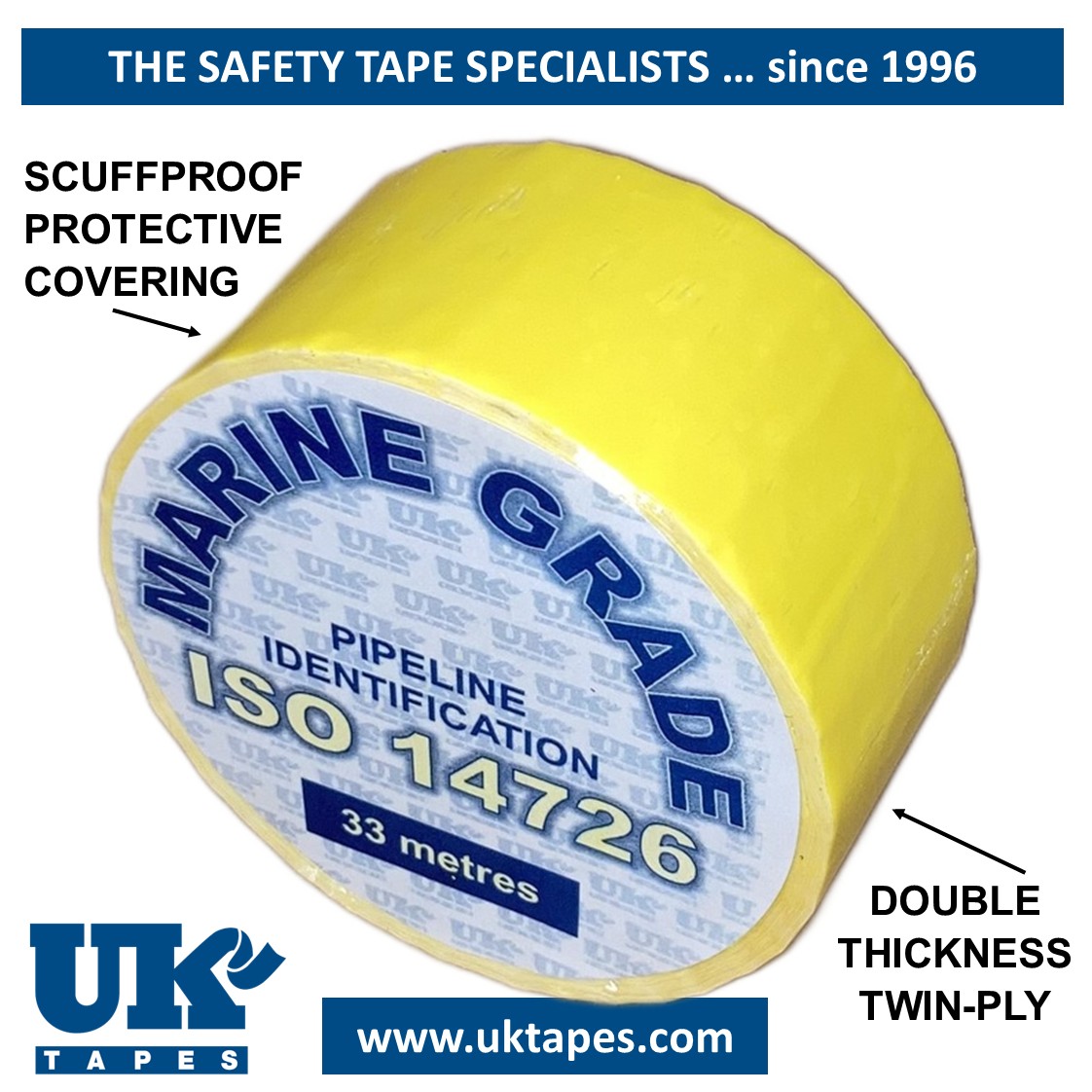 YELLOW Marine Grade Pipe Marking Tape to ISO 14726