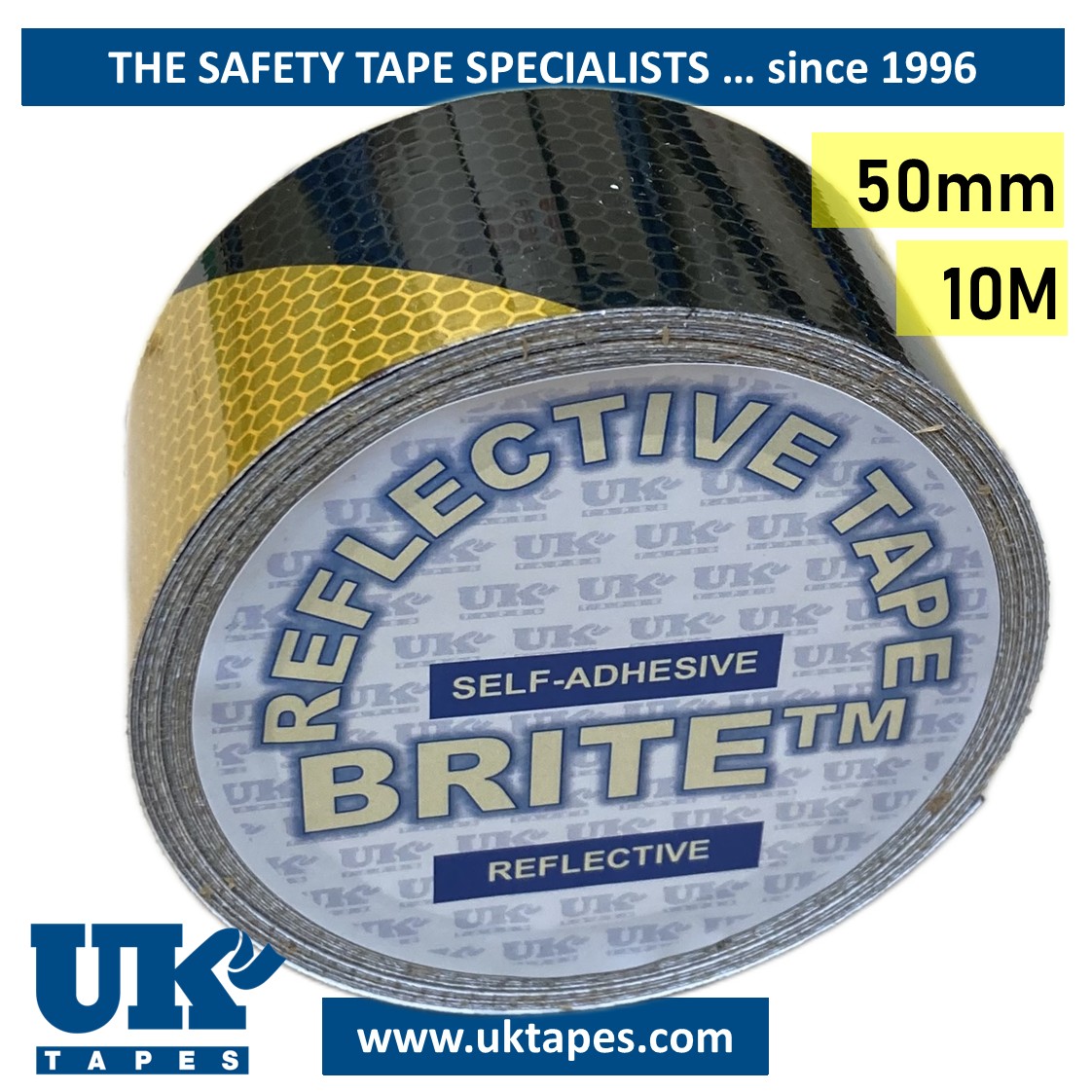 Black & yellow reflective tape (50mm x 10M)