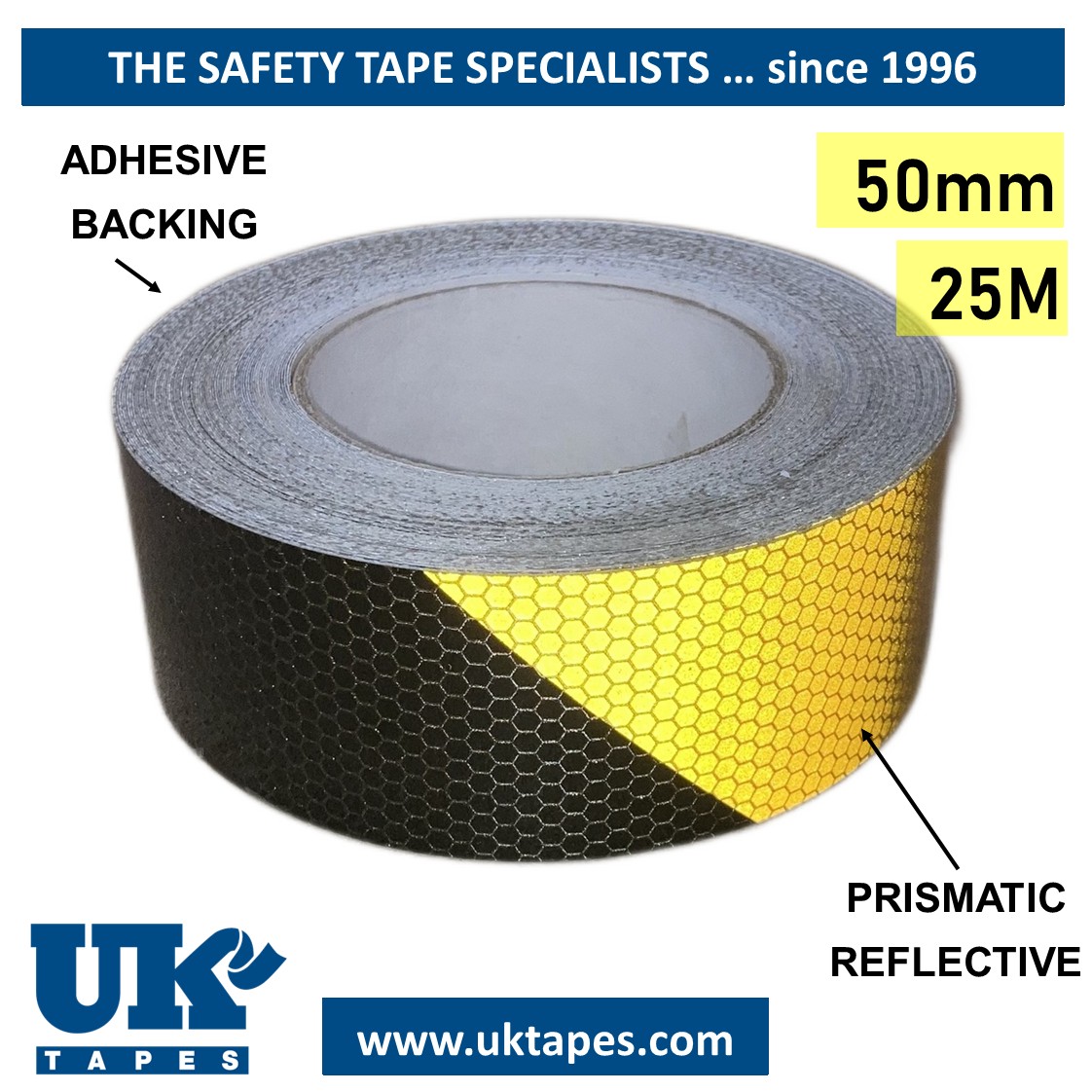 Black & yellow reflective tape (50mm x 25M)