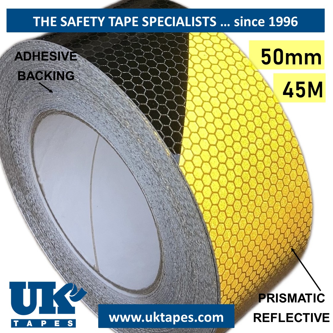 Black & yellow reflective tape (50mm x 45M)