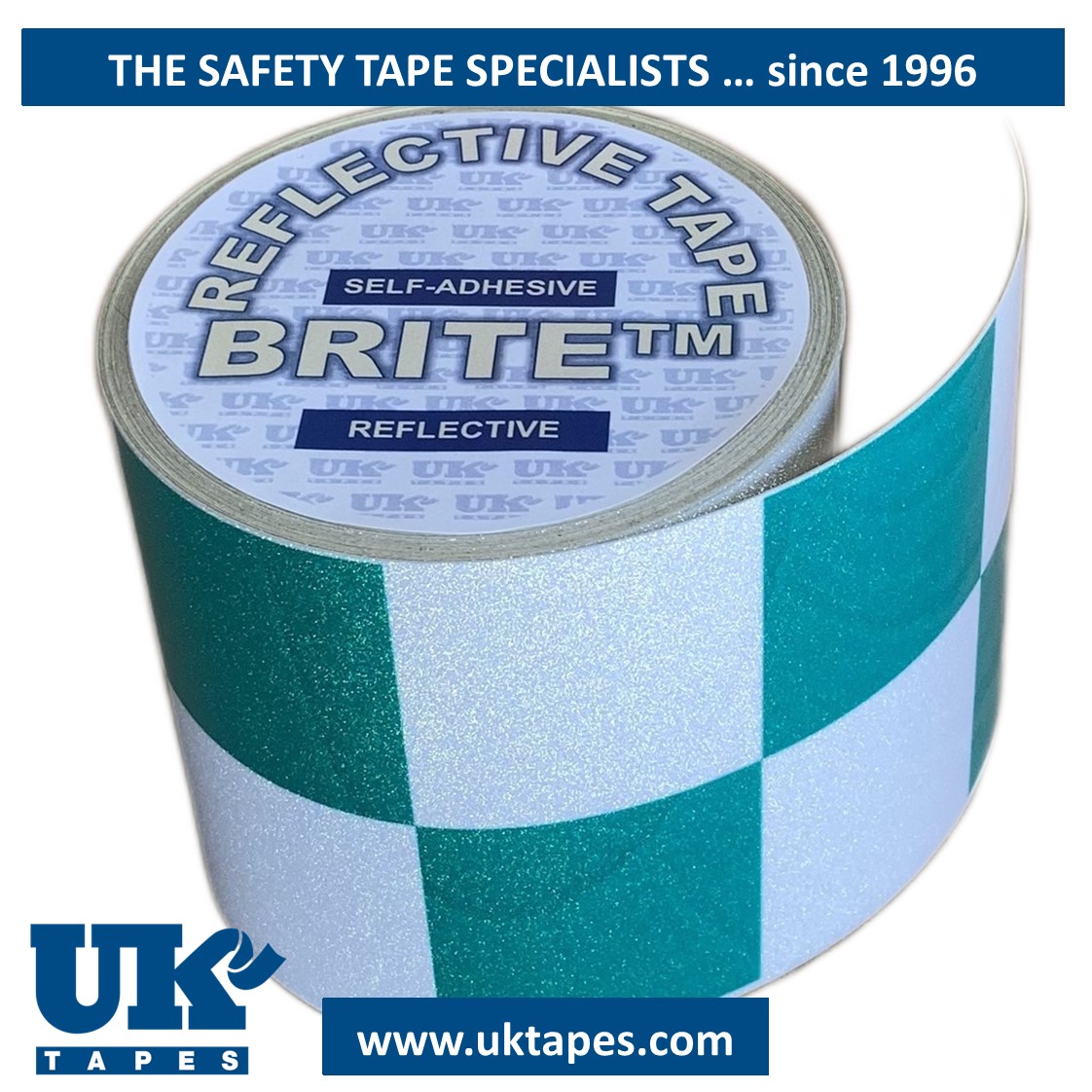CHEQUERED Reflective Tape : green & white (100mm x 10M)