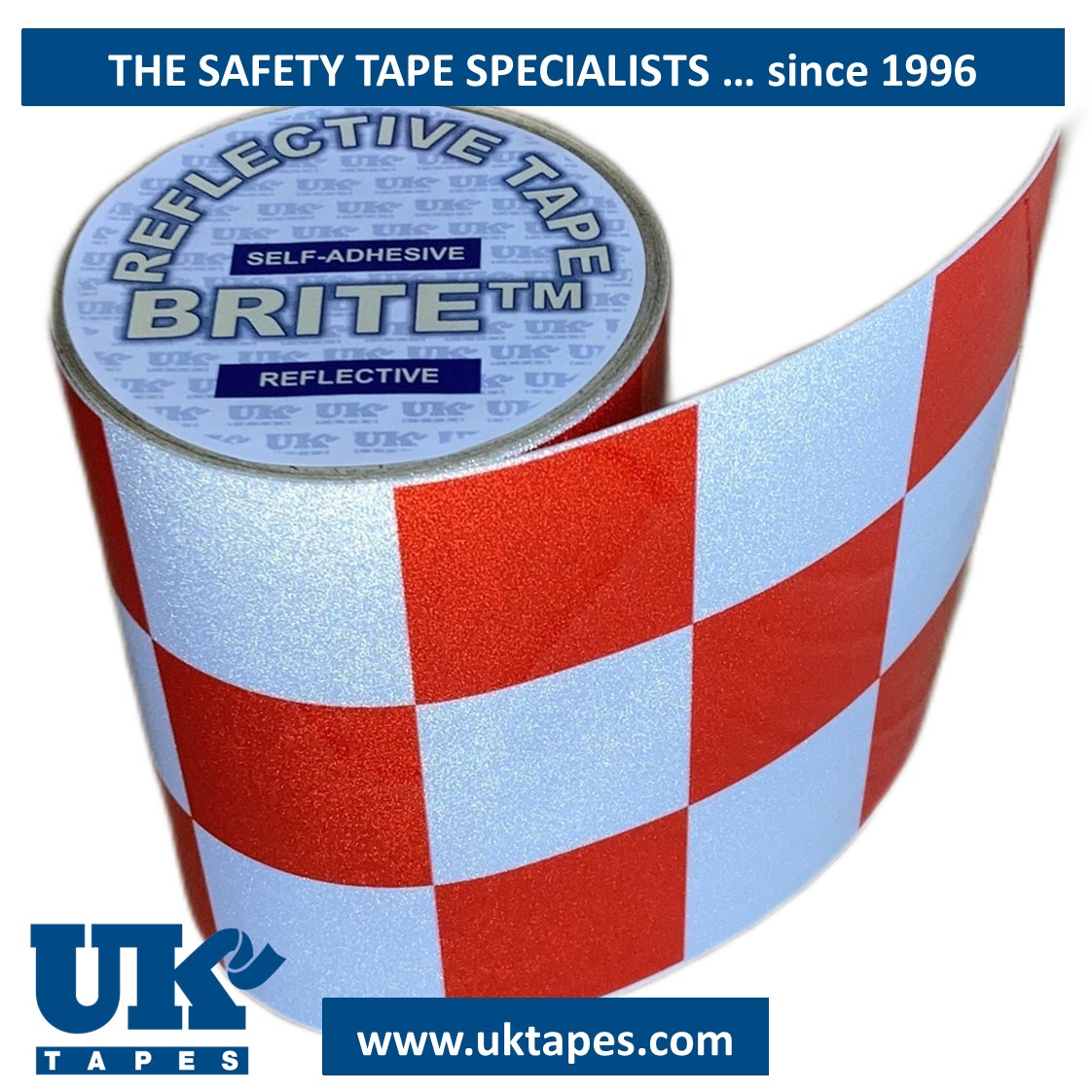 CHEQUERED Reflective Tape : red & white (150mm x 10M)