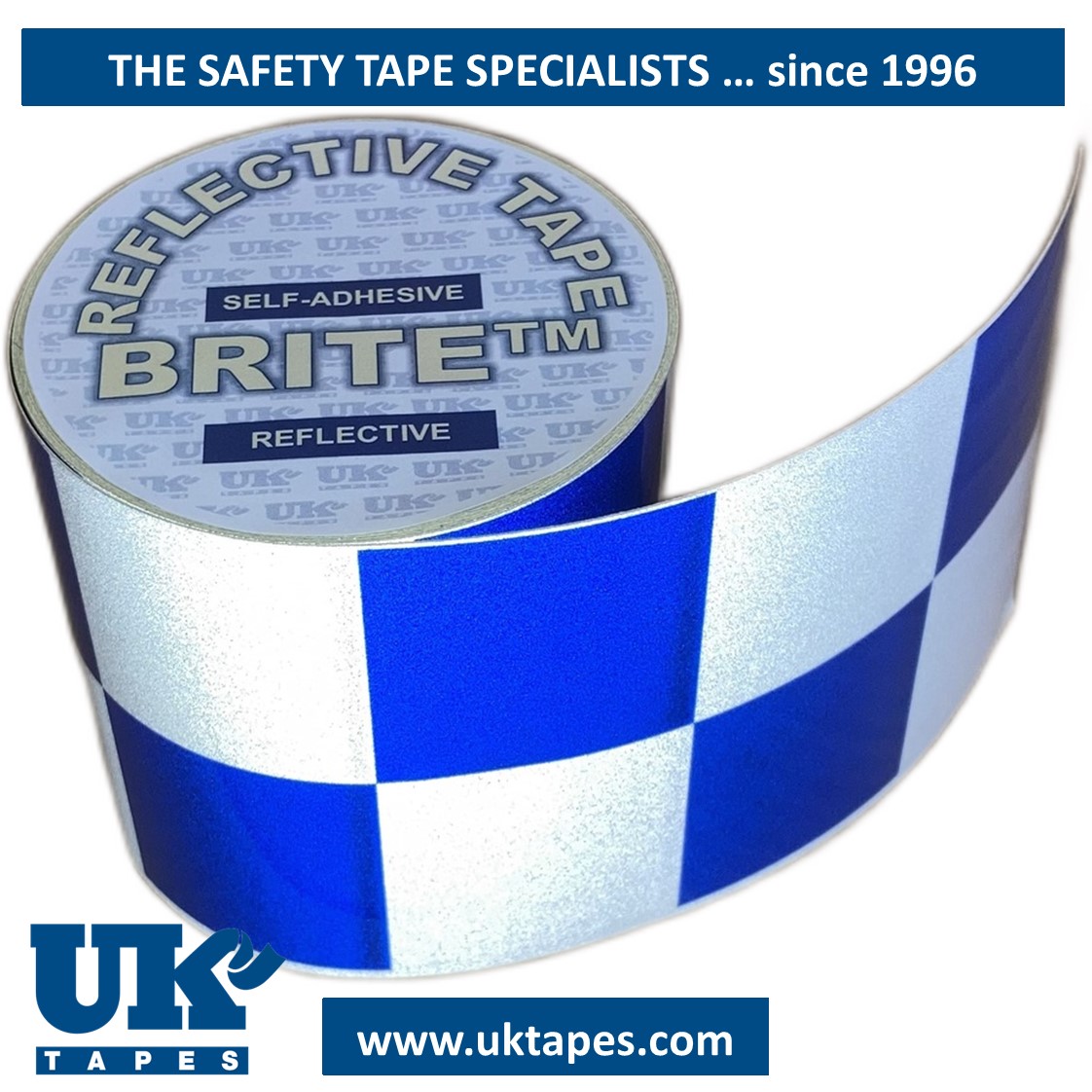 CHEQUERED Reflective Tape : blue & white (100mm x 10M)