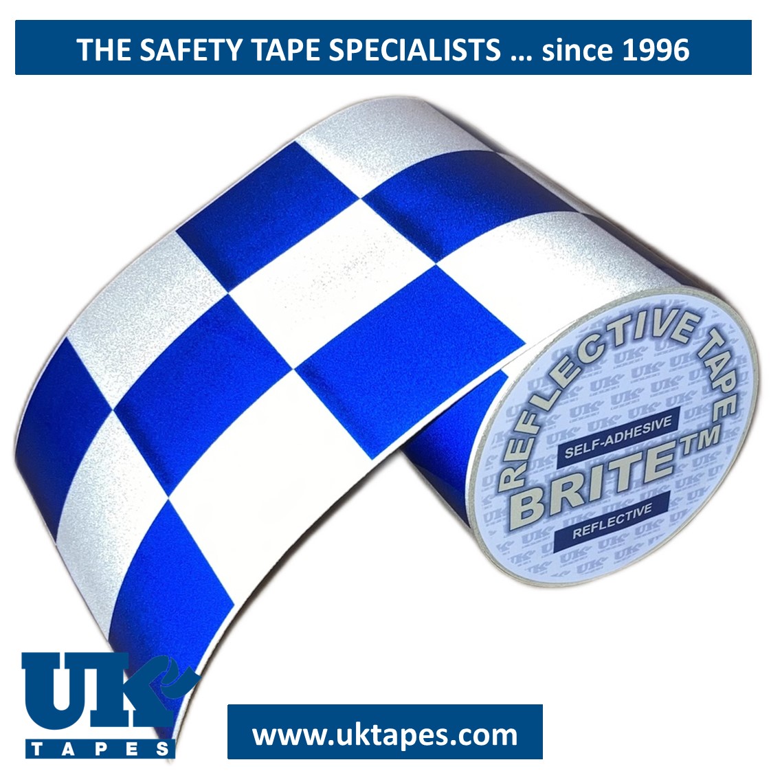 CHEQUERED Reflective Tape : blue & white (150mm x 10M)