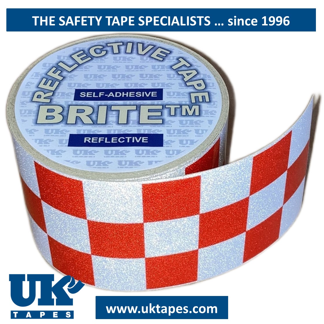 CHEQUERED Reflective Tape : red & white (75mm x 10M)