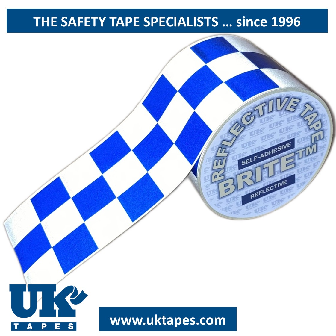 CHEQUERED Reflective Tape : white & blue (75mm x 10M)