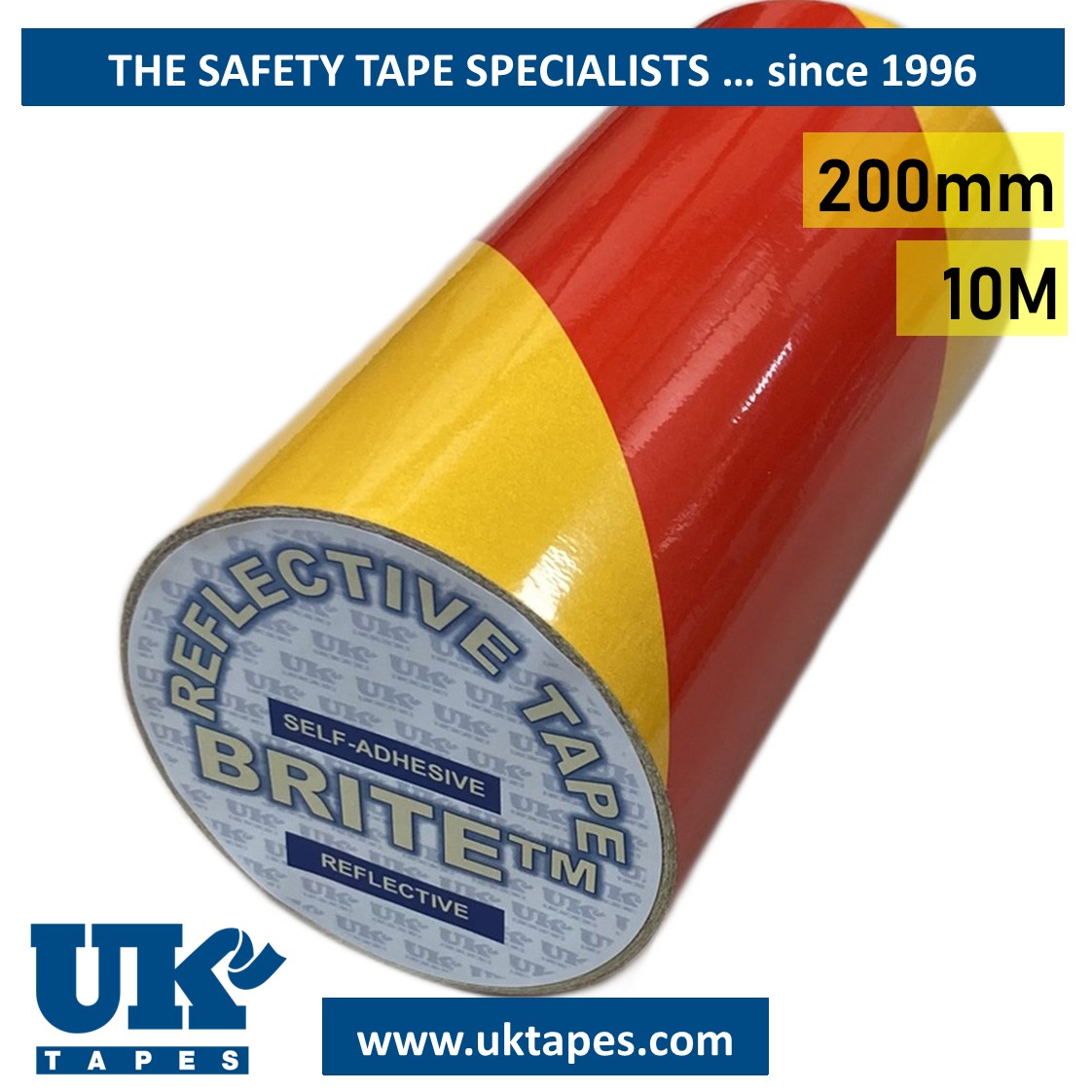 Red & yellow reflective tape (200mm x 10M)