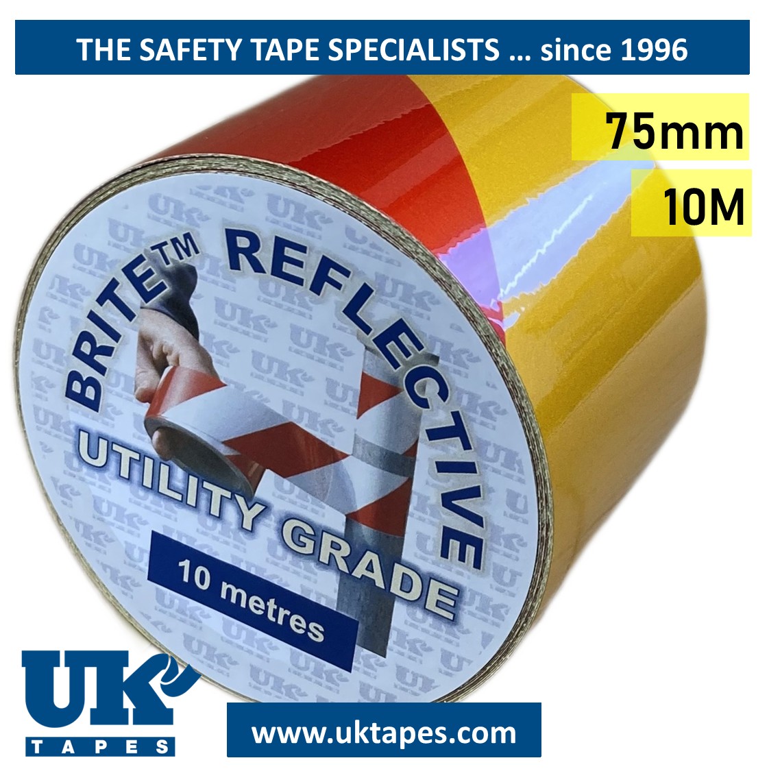BRITE&trade; Reflective tape: yellow & red (75mm x 10M)