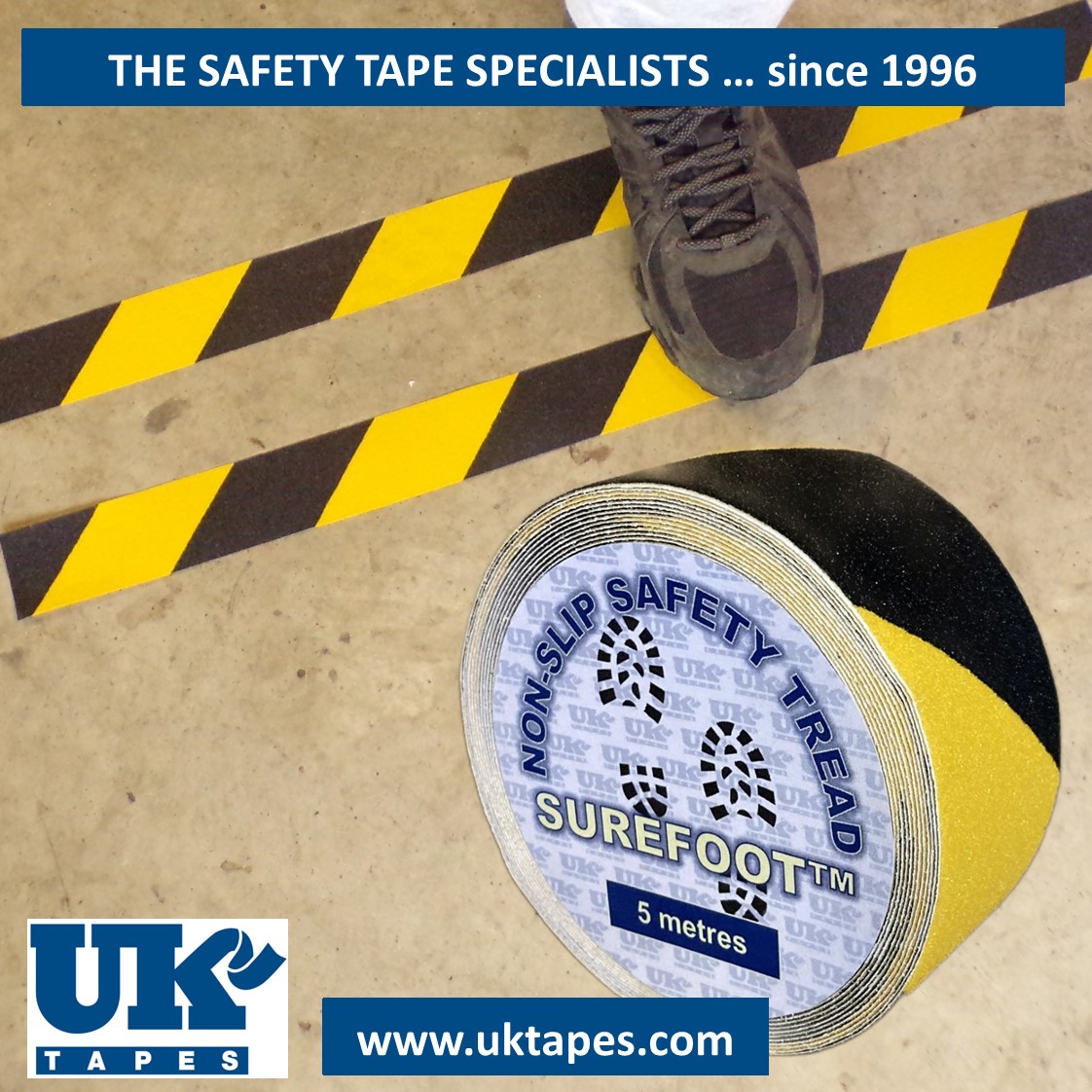5M SUREFOOT&trade; Anti-slip tape: black & yellow