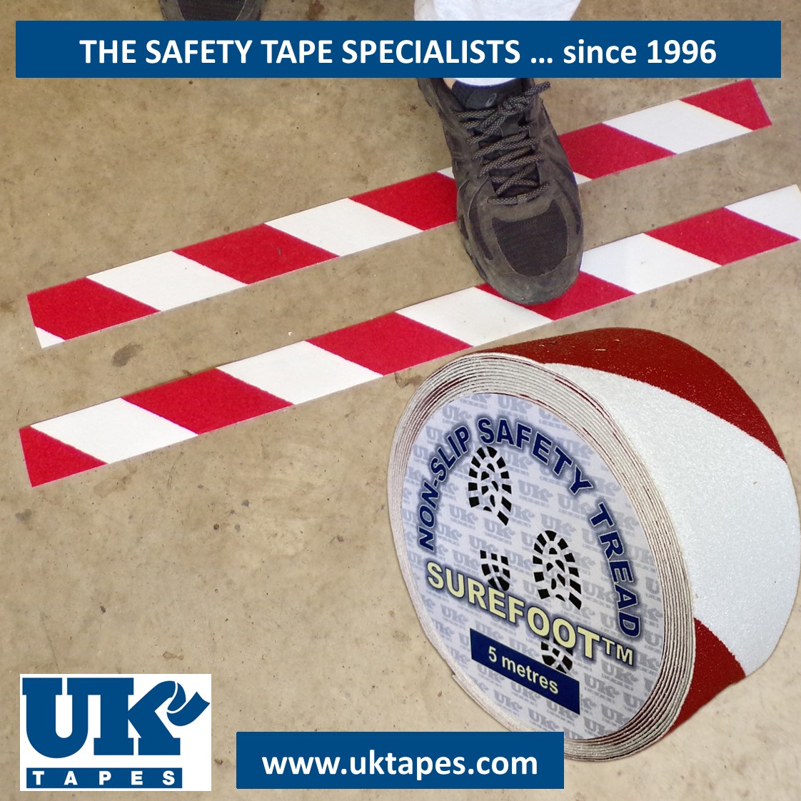 5M SUREFOOT&trade; Anti-slip tape: red & white